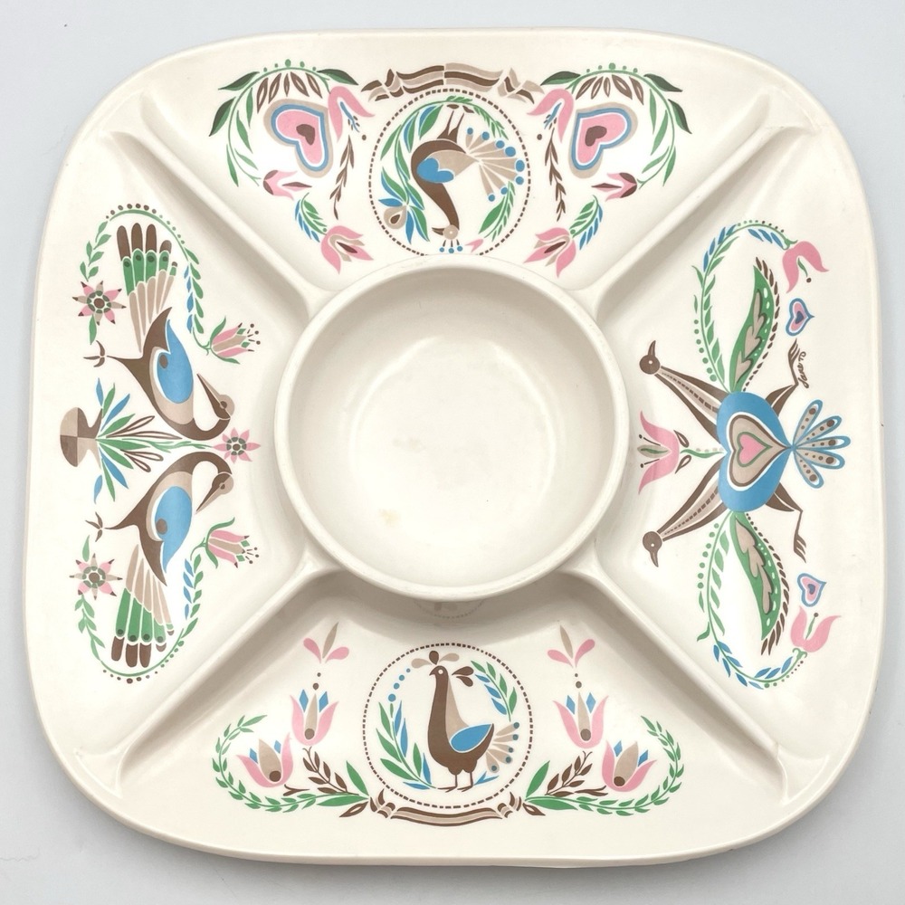 Vintage 1960s Waverly Penna Dutch Symbols Melamine Chip Dip Serving Tray